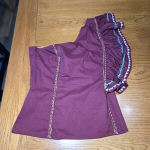 NWT LOVESHACK FANCY Purple One Shoulder Top With Embroidery Sz 2